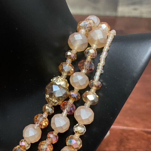 Crystal Cream Light Brown & Clear Mid Century Modern Style Multi Strand Necklace - Picture 4 of 9
